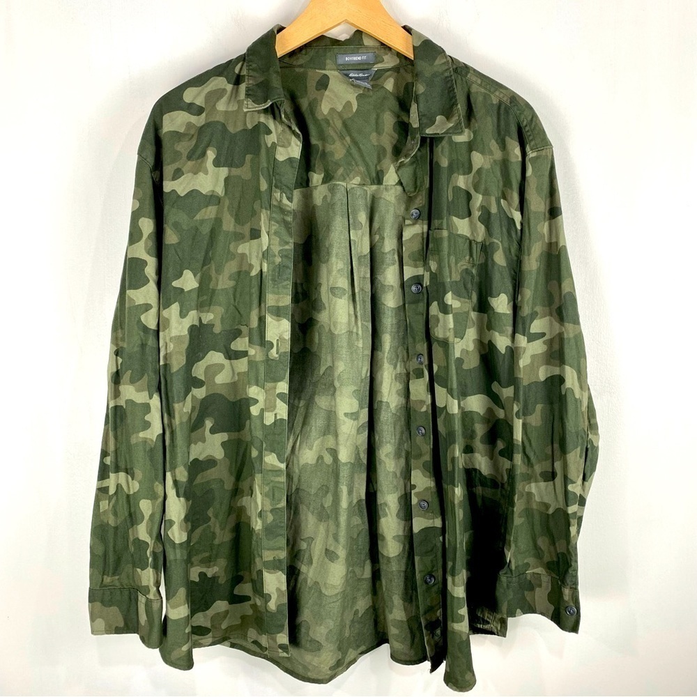 Eddie Bauer Boyfriend Fit 100% Cotton Camo Button Up Down Flannel Shirt Medium